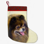 ポメラニア犬ブラック&タン絵画ズオリジナルドッグアート スモールクリスマスストッキング (正面)