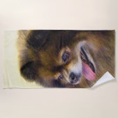 ポメラニア犬ブラック&タン絵画ズオリジナルドッグアート ビーチタオル (正面)