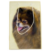 ポメラニア犬ブラック&タン絵画ズオリジナルドッグアート ミディアムペーパーバッグ (正面)