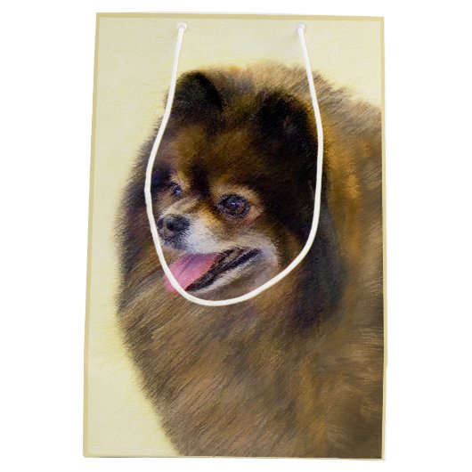 ポメラニア犬ブラック&タン絵画ズオリジナルドッグアート ミディアムペーパーバッグ (裏面)