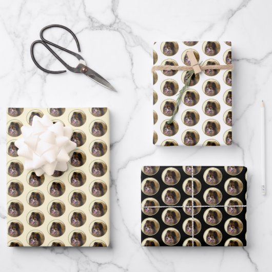 ポメラニア犬ブラック&タン絵画ズオリジナルドッグアート ラッピングペーパーシート (正面)