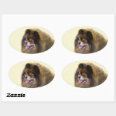 ポメラニア犬ブラック&タン絵画ズオリジナルドッグアート 楕円形シール (シート)