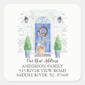 ポメラニア犬ブルードア新しい住所ラベルシール スクエアシール (正面)