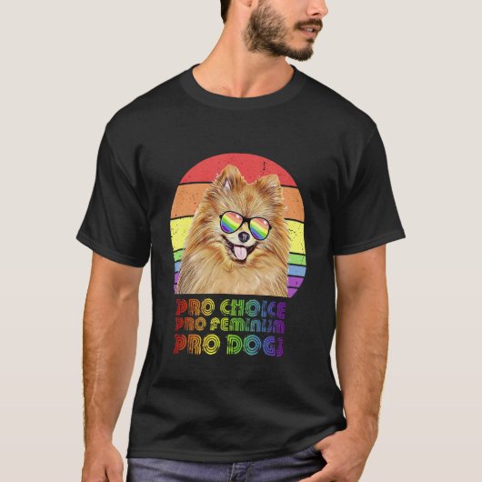 ポメラニア犬プロチョイスプロフェミニズムPro Dogs Lgbtq Tシャツ (正面)