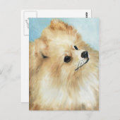 「ポメラニア犬ヘッド勉強ドッグアート葉書 ポストカード (正面/裏面)