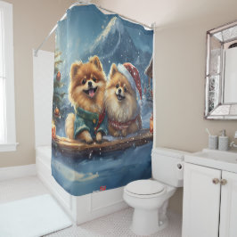ポメラニア犬ホリデーデザインバイリッチアメンギル シャワーカーテン