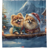 ポメラニア犬ホリデーデザインバイリッチアメンギル シャワーカーテン (正面)