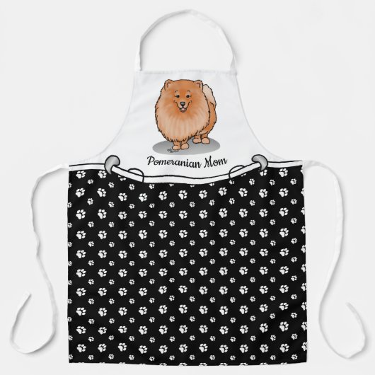 ポメラニア犬ママpomママ(オレンジ赤)かわいい犬ママ エプロン (正面)