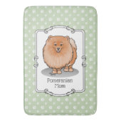 ポメラニア犬ママpomママ（オレンジ赤）かわいい犬ママ バスマット (正面縦)