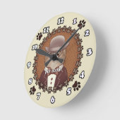 ポメラニア犬付き眼鏡 ラウンド壁時計 (傾斜)