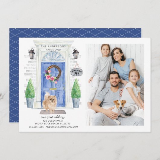 ポメラニア犬前扉の写真移動のお知らせ 招待状 (正面/裏面)