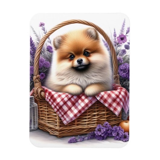 ポメラニア犬子犬の水の色のフローラフレキシブル マグネット (縦)