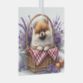 ポメラニア犬子犬の水の色ワイルドフラワーピクニック ガラスオーナメント (正面右)