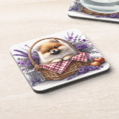 ポメラニア犬子犬の水の色ワイルドフラワーピクニック コースター (左側)