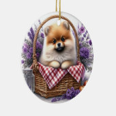 ポメラニア犬子犬の水の色ワイルドフラワーピクニック セラミックオーナメント (右)
