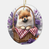 ポメラニア犬子犬の水の色ワイルドフラワーピクニック セラミックオーナメント (左)