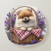 ポメラニア犬子犬の水の色ワイルドフラワーピクニック ラウンドクッション (裏面)