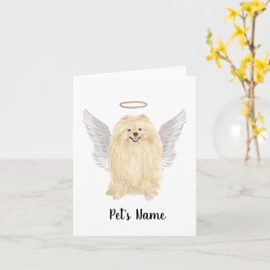 ポメラニア犬悔やみや弔慰メモリアル カード (黄色い花)