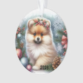 ポメラニア犬水彩アクリルオーナメント オーナメント (正面)