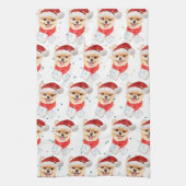 ポメラニア犬犬がクリスマススターを育てる キッチンタオル (縦)