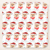 ポメラニア犬犬がクリスマススターを育てる スクエアペーパーコースター (正面)