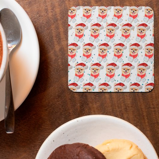 ポメラニア犬犬がクリスマススターを育てる スクエアペーパーコースター