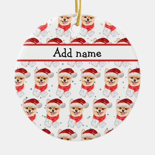 ポメラニア犬犬がクリスマススターを育てる セラミックオーナメント (正面)
