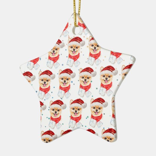 ポメラニア犬犬がクリスマススターを育てる セラミックオーナメント (左)
