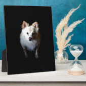 ポメラニア犬犬が暗い フォトプラーク (側面)