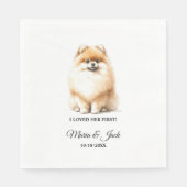 ポメラニア犬犬が最初に彼女を愛し結婚た スタンダードランチョンナプキン (正面)