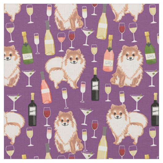 ポメラニア犬犬とワインパープル ファブリック (クローズアップ)