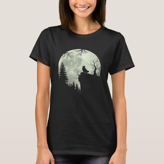 ポメラニア犬犬と森林犬の月鳴き声 Tシャツ (正面)