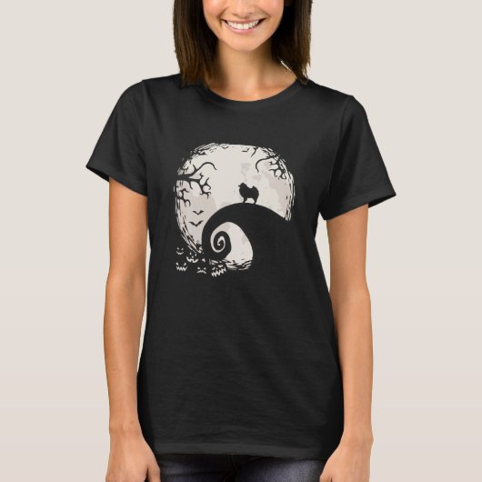 ポメラニア犬犬と森林犬の月鳴き声 Tシャツ (正面)