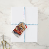 ポメラニア犬犬のソリで雪のクリスマス ギフトタグ (より糸付き)