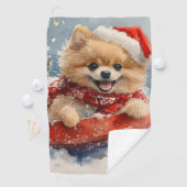 ポメラニア犬犬のソリで雪のクリスマス ゴルフタオル (インサイチュ)
