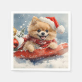 ポメラニア犬犬のソリで雪のクリスマス スタンダードカクテルナプキン (正面)
