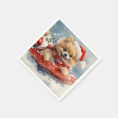 ポメラニア犬犬のソリで雪のクリスマス スタンダードカクテルナプキン (角)
