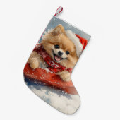 ポメラニア犬犬のソリで雪のクリスマス スモールクリスマスストッキング (正面 (吊り時))