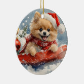 ポメラニア犬犬のソリで雪のクリスマス セラミックオーナメント (右)