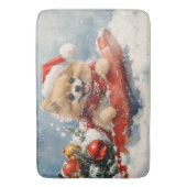ポメラニア犬犬のソリで雪のクリスマス バスマット (正面縦)
