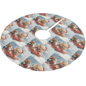 ポメラニア犬犬のソリで雪のクリスマス ブラッシュドポリエステルツリースカート (アングル)