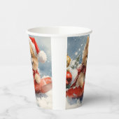 ポメラニア犬犬のソリで雪のクリスマス 紙コップ (左)