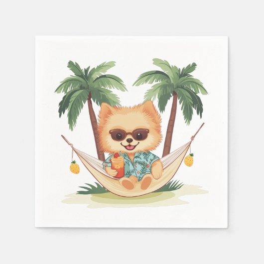 ポメラニア犬犬のハンモックハワイアンのシャツ スタンダードカクテルナプキン (正面)