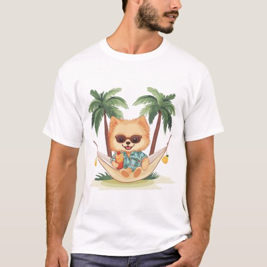 ポメラニア犬犬のハンモックハワイアンのシャツ Tシャツ (正面)