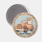 ポメラニア犬犬の運転車 マグネット (正面/裏面)