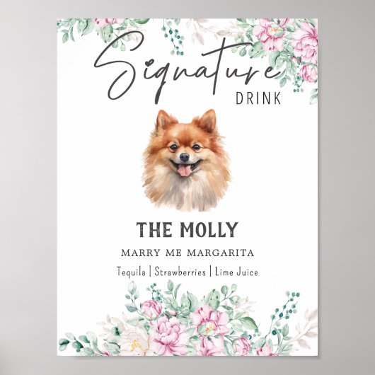 ポメラニア犬犬結婚の特徴的なドリンクの看板 ポスター (正面)