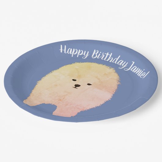 ポメラニア犬犬、誕生日のカスタムな紙皿 ペーパープレート (アングル)