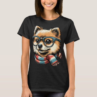 ポメラニア犬着用メガネ Tシャツ