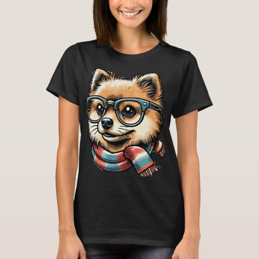 ポメラニア犬着用メガネ Tシャツ (正面)