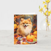 ポメラニア犬秋の感謝祭 カード (黄色い花)